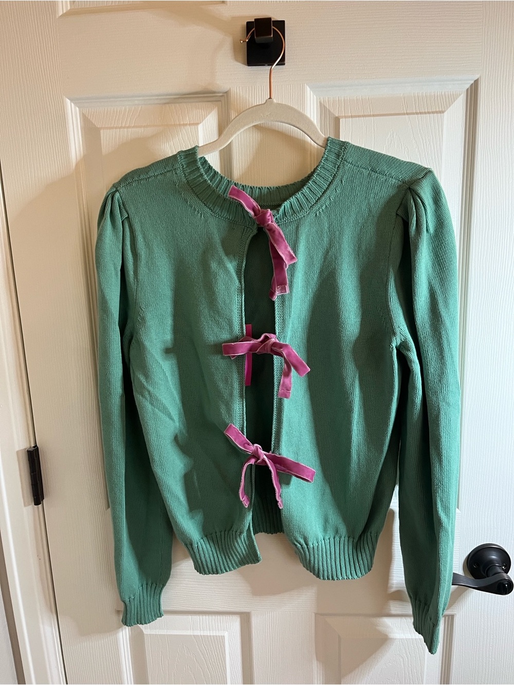Le Lion Green Cotton Tie-Front Cardigan Size L EUC